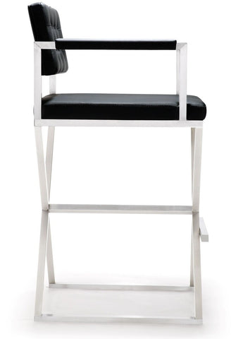 Director Black Performance Vegan Leather and Stainless Steel Barstool Model: TOV-K3625