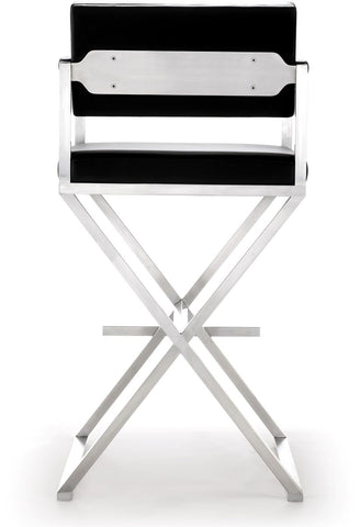 Director Black Performance Vegan Leather and Stainless Steel Barstool Model: TOV-K3625