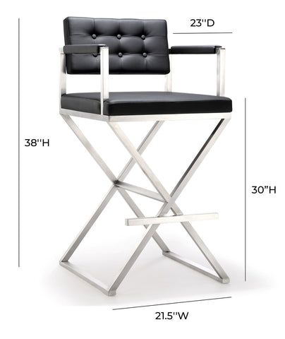 Director Black Performance Vegan Leather and Stainless Steel Barstool Model: TOV-K3625