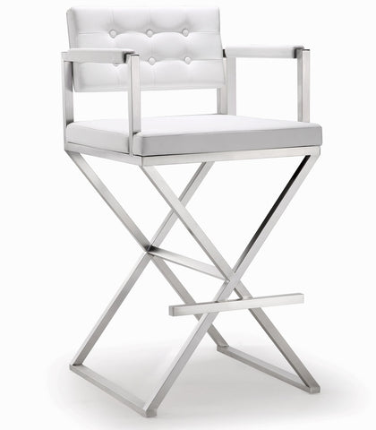 Director White Performance Vegan Leather and Stainless Steel Barstool Model: TOV-K3626