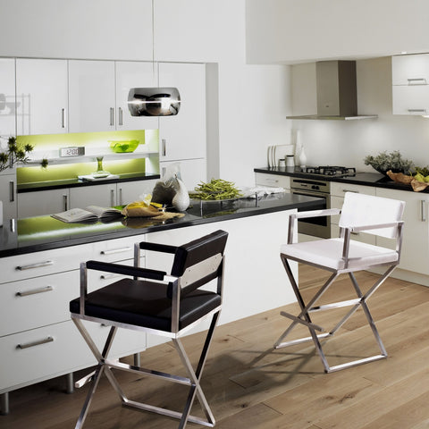 Director White Performance Vegan Leather and Stainless Steel Barstool Model: TOV-K3626