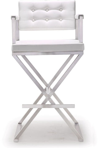 Director White Performance Vegan Leather and Stainless Steel Barstool Model: TOV-K3626