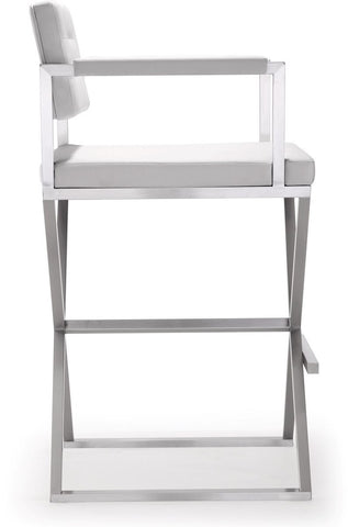 Director White Performance Vegan Leather and Stainless Steel Barstool Model: TOV-K3626
