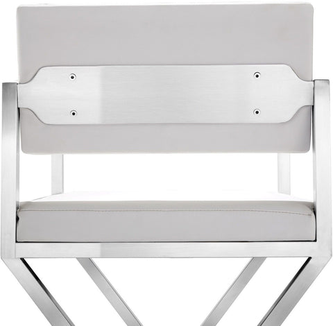 Director White Performance Vegan Leather and Stainless Steel Barstool Model: TOV-K3626