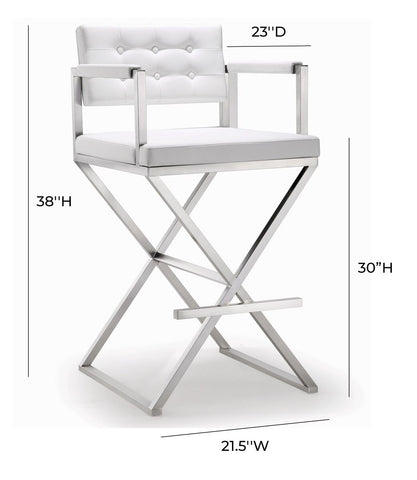 Director White Performance Vegan Leather and Stainless Steel Barstool Model: TOV-K3626