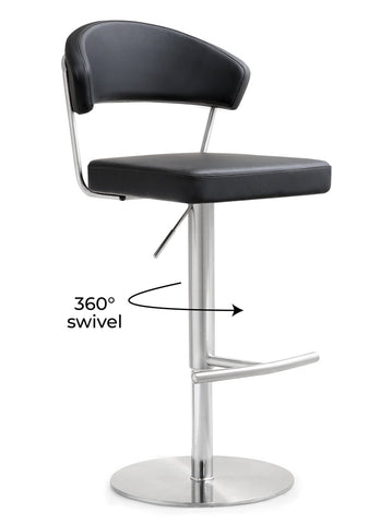 Cosmo Black Performance Vegan Leather and Stainless Steel Barstool Model: TOV-K3627