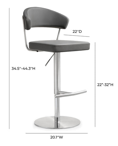 Cosmo Grey Performance Vegan Leather and Stainless Steel Barstool Model: TOV-K3629