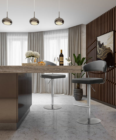Cosmo Grey Performance Vegan Leather and Stainless Steel Barstool Model: TOV-K3629