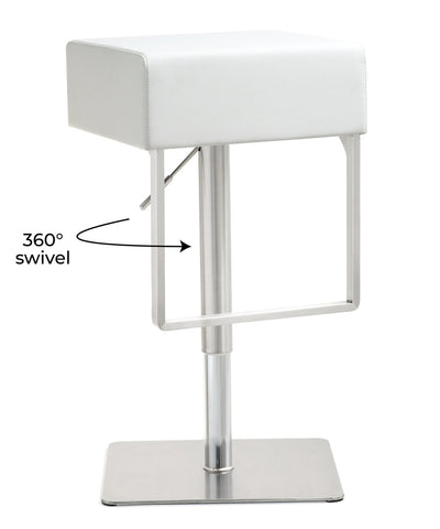 Seville White Performance Vegan Leather and Stainless Steel Adjustable Barstool Model: TOV-K3631