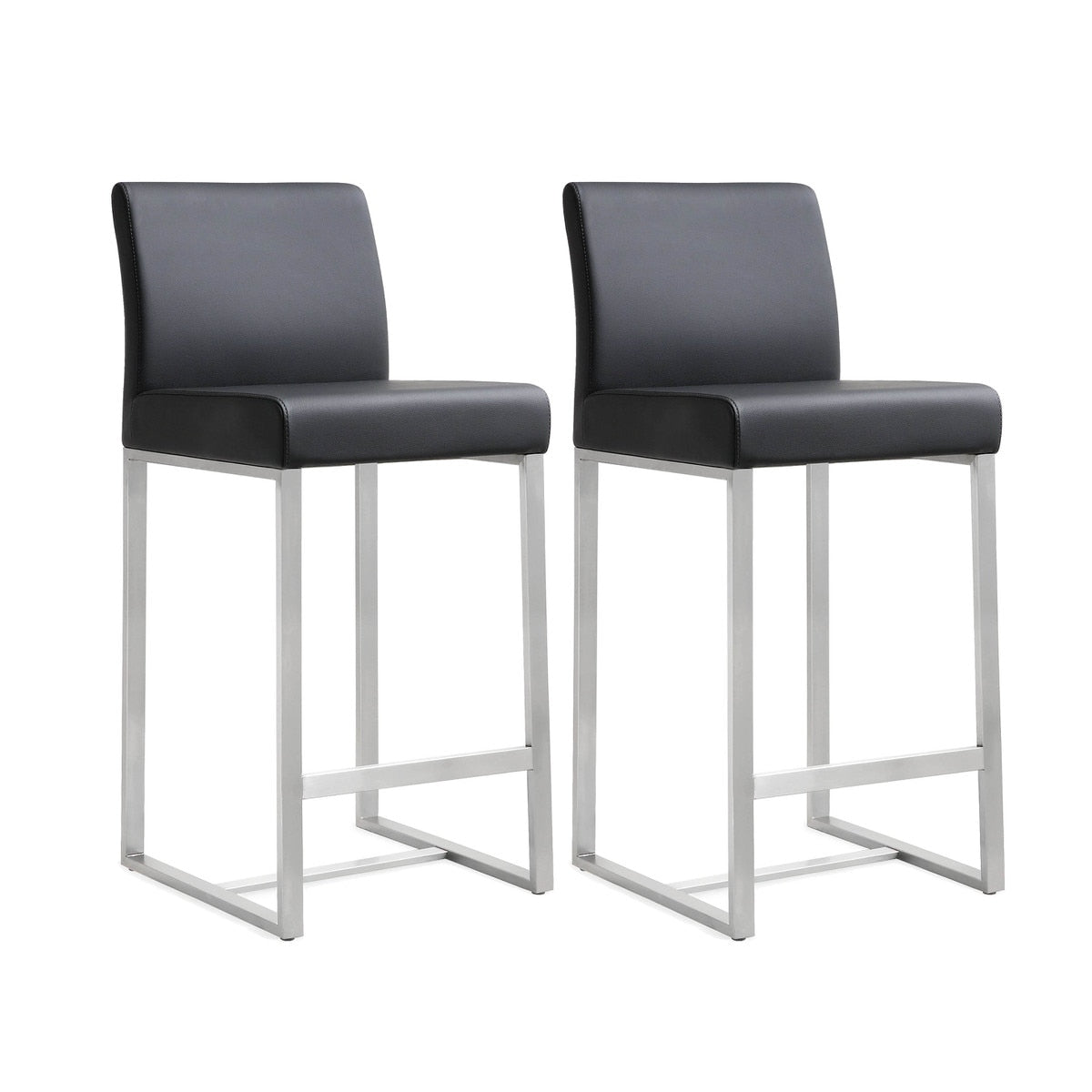 Denmark Black Performance Vegan Leather and Stainless Steel Counter Stool - Set of 2 Model: TOV-K3633