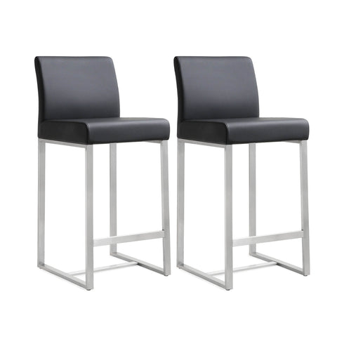 Denmark Black Performance Vegan Leather and Stainless Steel Counter Stool - Set of 2 Model: TOV-K3633