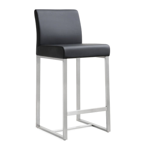 Denmark Black Performance Vegan Leather and Stainless Steel Counter Stool - Set of 2 Model: TOV-K3633