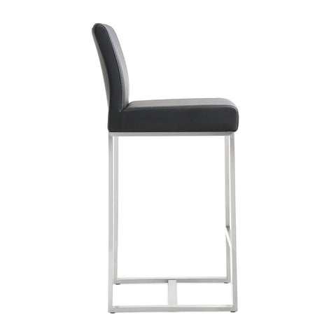 Denmark Black Performance Vegan Leather and Stainless Steel Counter Stool - Set of 2 Model: TOV-K3633