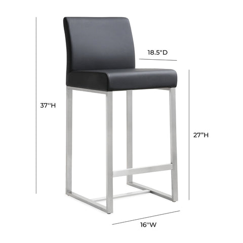 Denmark Black Performance Vegan Leather and Stainless Steel Counter Stool - Set of 2 Model: TOV-K3633