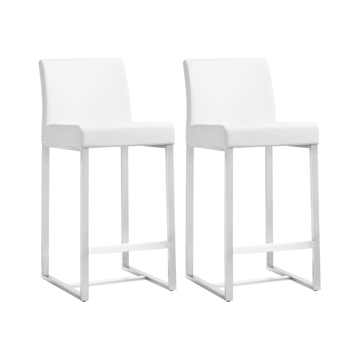 Denmark White Performance Vegan Leather and Stainless Steel Counter Stool - Set of 2 Model: TOV-K3634