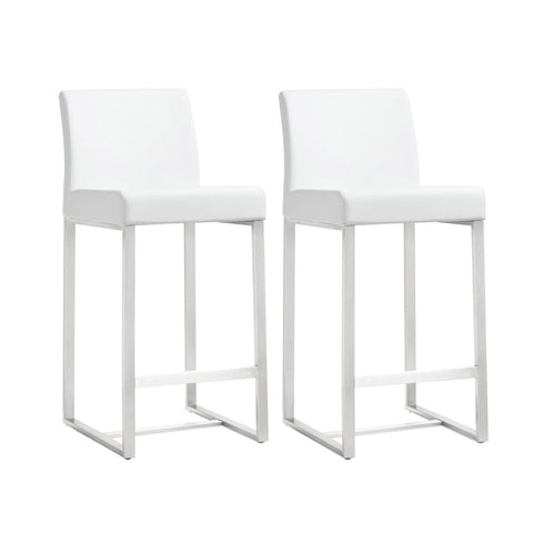 Denmark White Performance Vegan Leather and Stainless Steel Counter Stool - Set of 2 Model: TOV-K3634