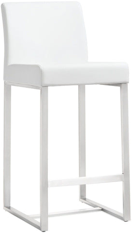 Denmark White Performance Vegan Leather and Stainless Steel Counter Stool - Set of 2 Model: TOV-K3634