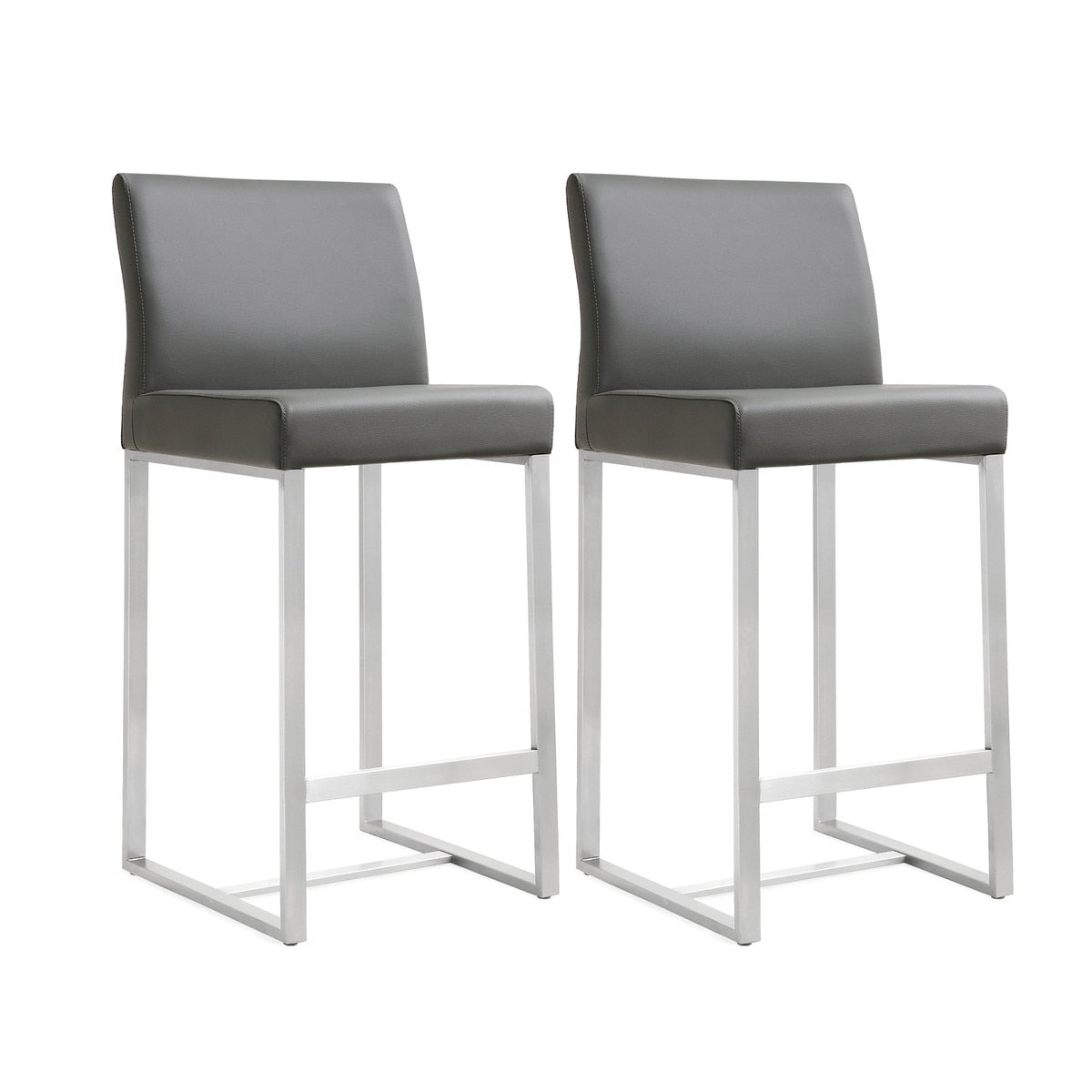 Denmark Grey Performance Vegan Leather and Stainless Steel Counter Stool - Set of 2 Model: TOV-K3635