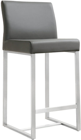 Denmark Grey Performance Vegan Leather and Stainless Steel Counter Stool - Set of 2 Model: TOV-K3635