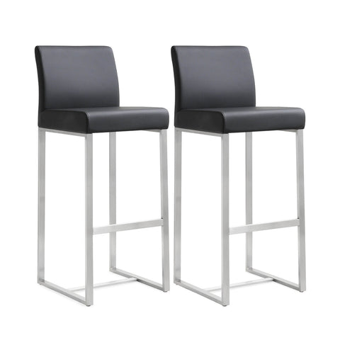 Denmark Black Performance Vegan Leather and Stainless Steel Barstool - Set of 2 Model: TOV-K3636