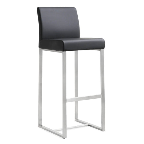 Denmark Black Performance Vegan Leather and Stainless Steel Barstool - Set of 2 Model: TOV-K3636