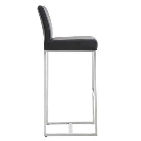 Denmark Black Performance Vegan Leather and Stainless Steel Barstool - Set of 2 Model: TOV-K3636