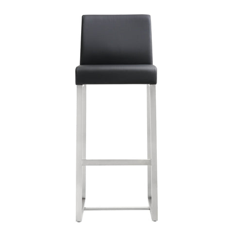 Denmark Black Performance Vegan Leather and Stainless Steel Barstool - Set of 2 Model: TOV-K3636