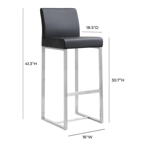 Denmark Black Performance Vegan Leather and Stainless Steel Barstool - Set of 2 Model: TOV-K3636