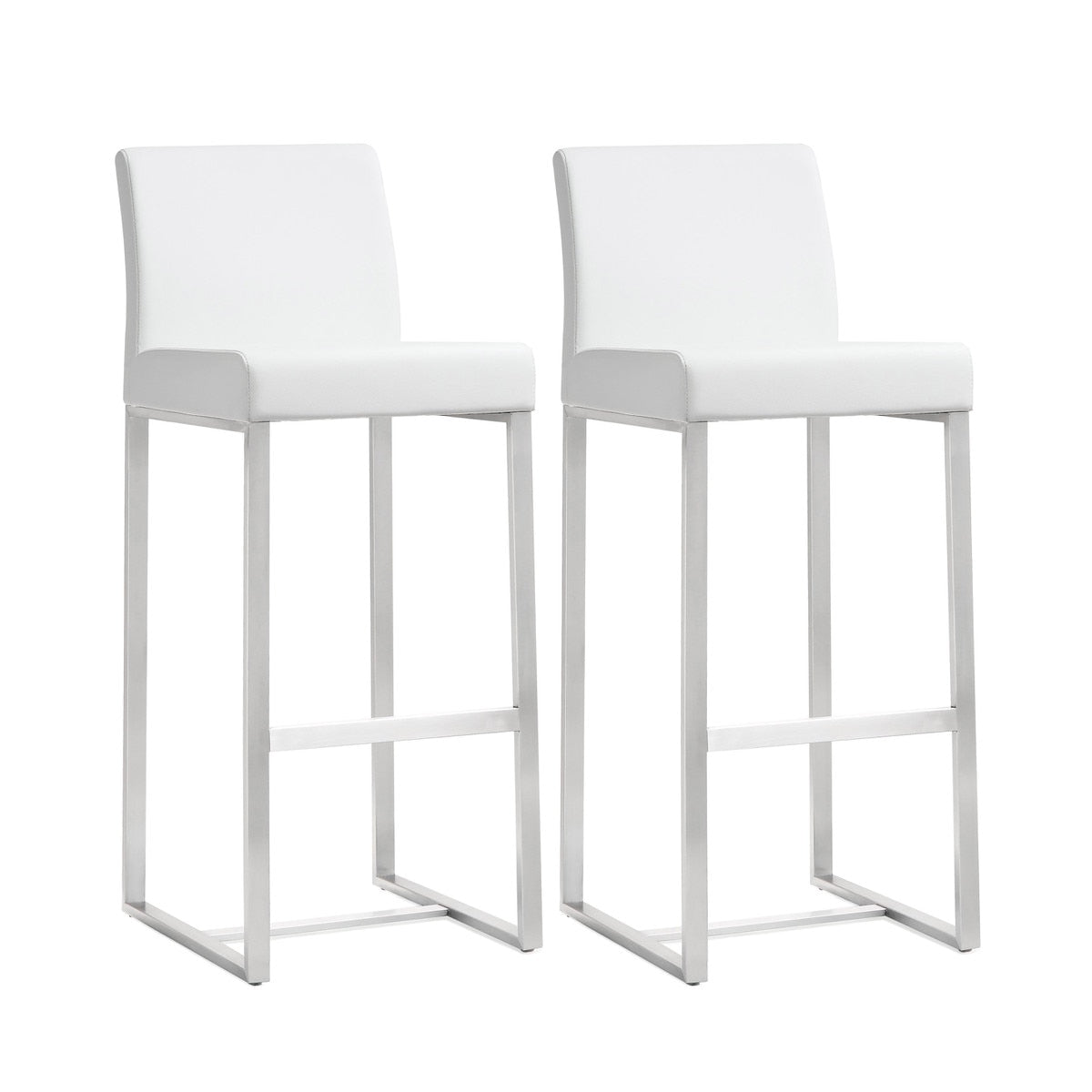 Denmark White Performance Vegan Leather and Stainless Steel Barstool - Set of 2 Model: TOV-K3637