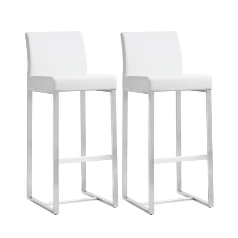 Denmark White Performance Vegan Leather and Stainless Steel Barstool - Set of 2 Model: TOV-K3637