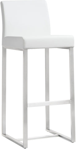 Denmark White Performance Vegan Leather and Stainless Steel Barstool - Set of 2 Model: TOV-K3637