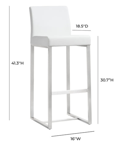 Denmark White Performance Vegan Leather and Stainless Steel Barstool - Set of 2 Model: TOV-K3637