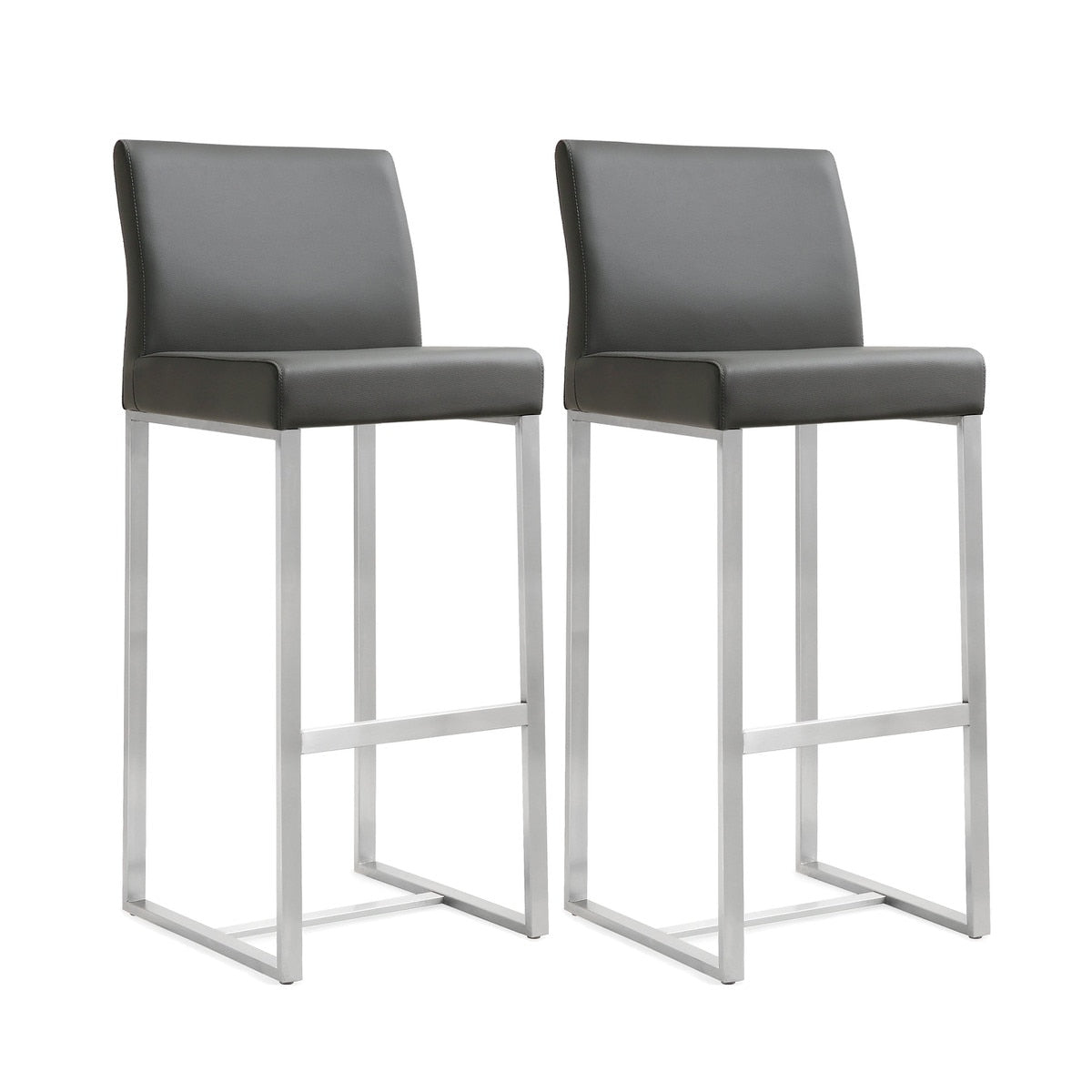 Denmark Grey Performance Vegan Leather and Stainless Steel Barstool - Set of 2 Model: TOV-K3638
