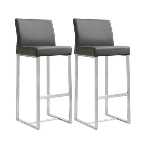 Denmark Grey Performance Vegan Leather and Stainless Steel Barstool - Set of 2 Model: TOV-K3638