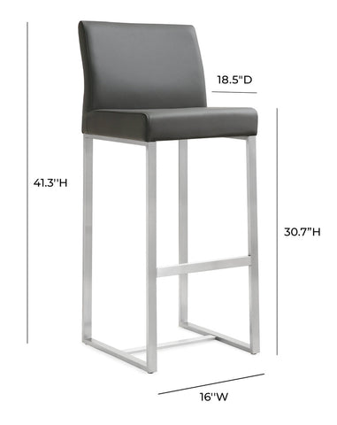 Denmark Grey Performance Vegan Leather and Stainless Steel Barstool - Set of 2 Model: TOV-K3638