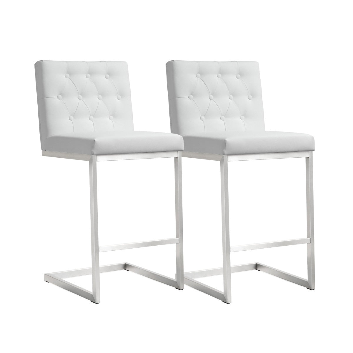 Helsinki White Performance Vegan Leather and Stainless Steel Counter Stool - Set of 2 Model: TOV-K3640