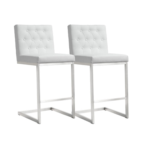 Helsinki White Performance Vegan Leather and Stainless Steel Counter Stool - Set of 2 Model: TOV-K3640