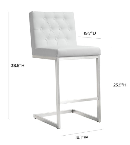 Helsinki White Performance Vegan Leather and Stainless Steel Counter Stool - Set of 2 Model: TOV-K3640