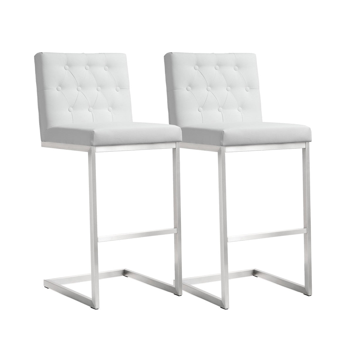 Helsinki White Performance Vegan Leather and Stainless Steel Barstool - Set of 2 Model: TOV-K3643