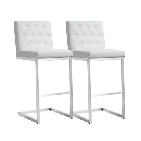 Helsinki White Performance Vegan Leather and Stainless Steel Barstool - Set of 2 Model: TOV-K3643