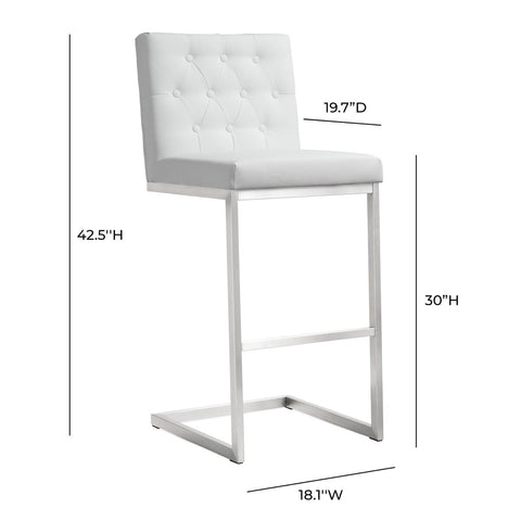 Helsinki White Performance Vegan Leather and Stainless Steel Barstool - Set of 2 Model: TOV-K3643