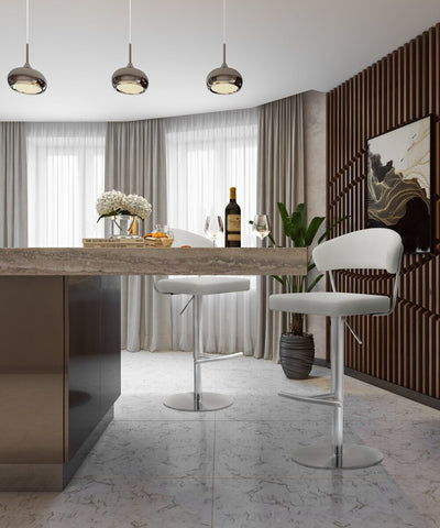 Cosmo Light Grey Performance Vegan Leather and Stainless Steel Barstool Model: TOV-K3645