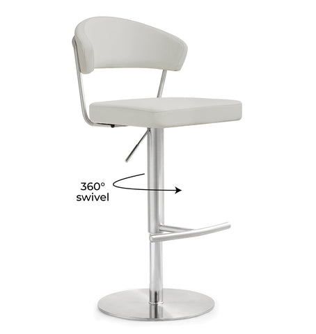 Cosmo Light Grey Performance Vegan Leather and Stainless Steel Barstool Model: TOV-K3645