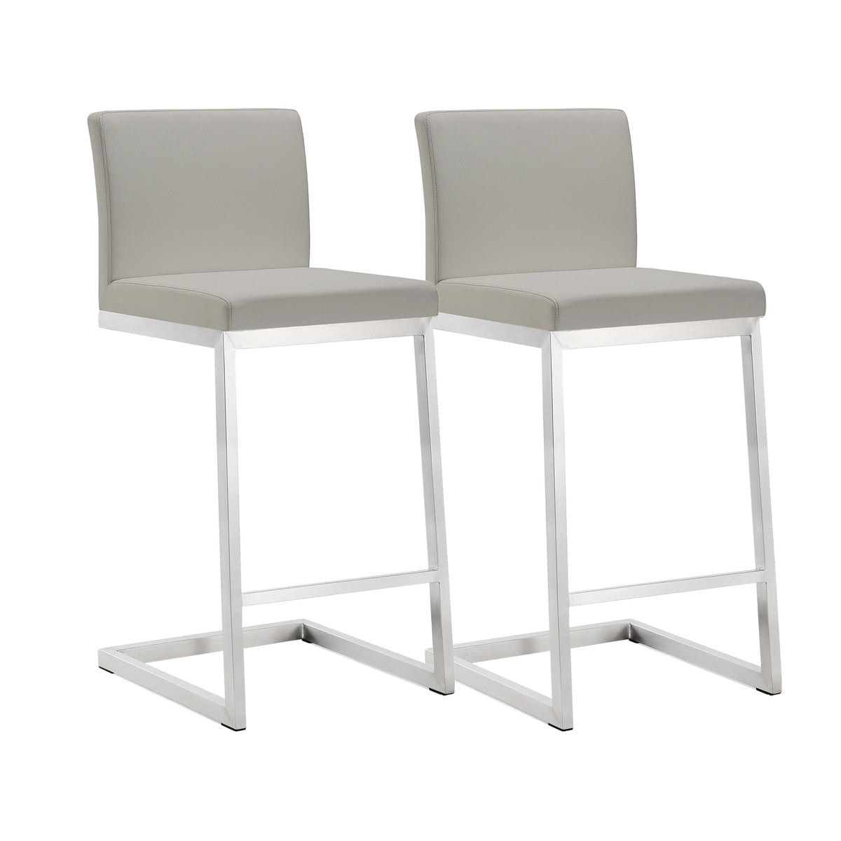 Parma Light Grey Performance Vegan Leather and Stainless Steel Counter Stool - Set of 2 Model: TOV-K3650