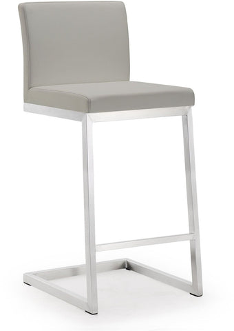 Parma Light Grey Performance Vegan Leather and Stainless Steel Counter Stool - Set of 2 Model: TOV-K3650