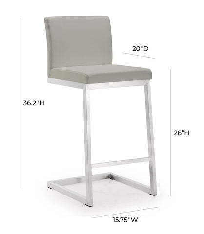 Parma Light Grey Performance Vegan Leather and Stainless Steel Counter Stool - Set of 2 Model: TOV-K3650