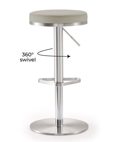 Fano Light Grey Performance Vegan Leather and Stainless Steel Barstool Model: TOV-K3653