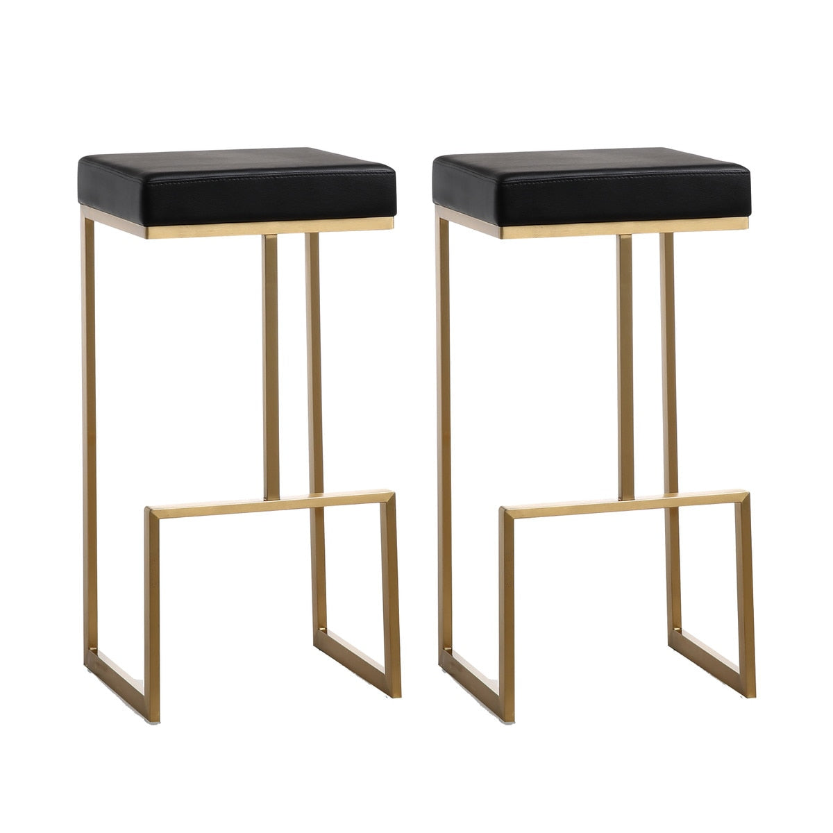 Ferrara Black Performance Vegan Leather and Gold Steel Barstool - Set of 2 Model: TOV-K3663