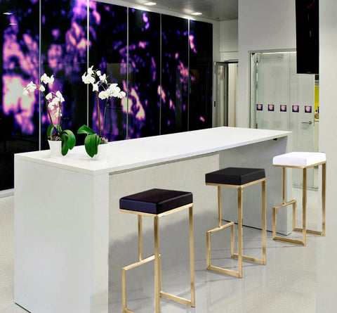 Ferrara Black Performance Vegan Leather and Gold Steel Barstool - Set of 2 Model: TOV-K3663