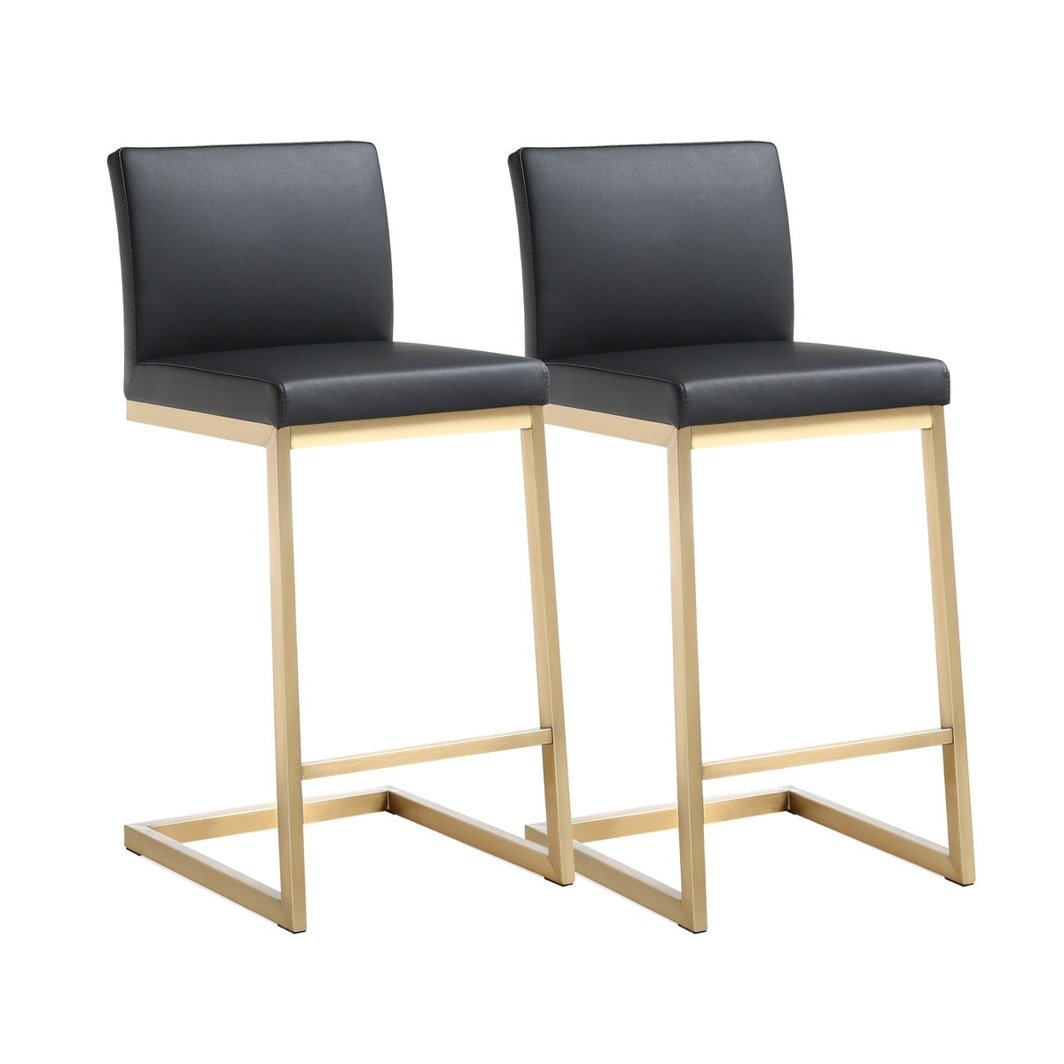 Parma Black Performance Vegan Leather and Gold Steel Counter Stool - Set of 2 Model: TOV-K3665